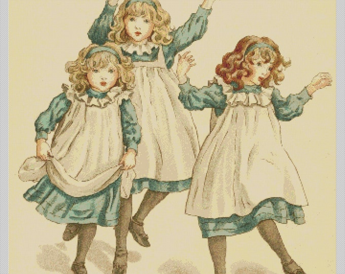 Vintage People PDF Cross Stitch Charts- (Ref-055) Three Sisters Dancing