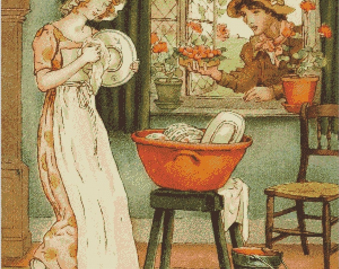 Vintage People PDF Cross Stitch Charts - (ref - 032) Washing the Dishes