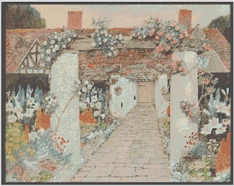 Country Cottages PDF Cross Stitch Charts:- (ref-177) Guildford 1909 Cottage