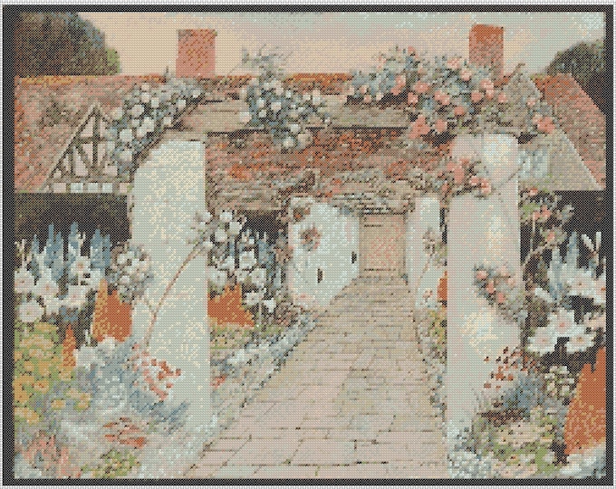 Country Cottages PDF Cross Stitch Charts:- (ref-177) Guildford 1909 Cottage