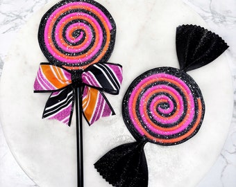 Faux Halloween Pink, Orange, and Black Lollipops & Candy Corn Piece 2 Sizes, Wreath Attachments, Embellishments, Fake Candy Decorations