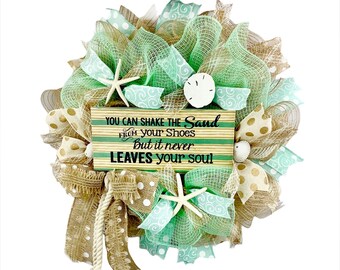 You Can’t Shake The Sand From Your Soul Burlap Beach, Coastal, Nautical Wreath, Beach  Decorations for Front Door