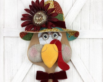 Mrs. Giblet Turkey Wreath Attachment: Handmade Thanksgiving Door Decor