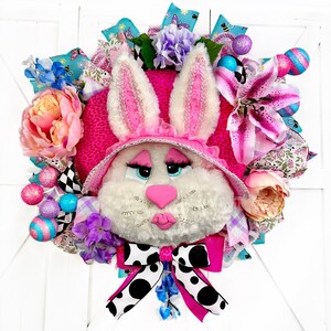 2 Purchase Options:Easter Bunny Wreath Attachment or Bunny Wreath, Spring Easter Wreath with Handmade Bunny, White OR Pink Fur, Spring Decor