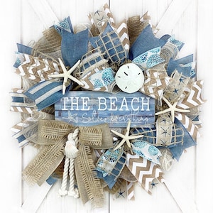 The Beach Solves Everything Coastal Wreath, Beach Wreath,  Nautical Beach House Decorations with Starfish & Sand Dollar