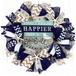 Happier than a Seagull Beach Wreath, Coastal Wreath, Nautical Wreath, Beach Decorations