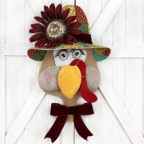 Corona de pavo de la Sra. Giblet: Decoración de puerta hecha a mano para el Día de Acción de Gracias