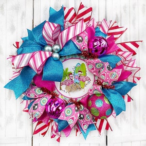 Tropical Flamingo Christmas Wreath, Coastal, Beach, Christmas Wreath Front  Door Decorations , Flamingo Decorations , Ball Ornaments & Bow