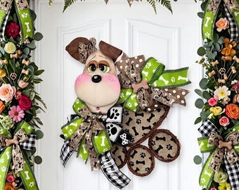 Handmade Snippy Dog Paw Wreath, Puppy Front Door Decor