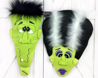 The Love Birds, Frankenstein and his Bride Wreath Attachments, Halloween Decorations for Door or Wall