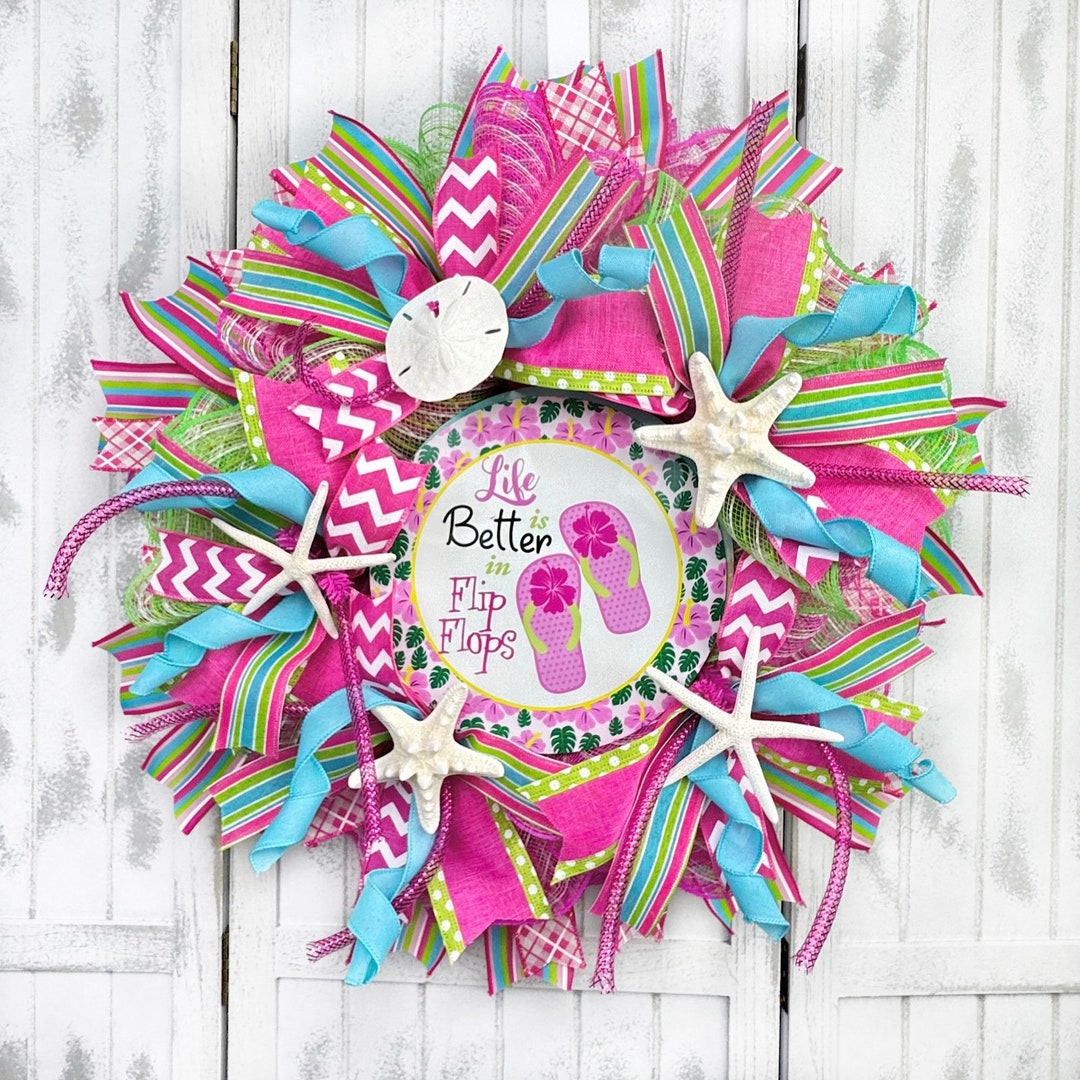 Life is Better in Flip Flops Summer Mesh Wreath, Coastal, Beach ...