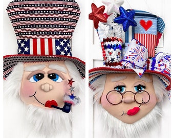 2 Purchase Options,Patriotic Uncle Sam Wreath Attachment, Independence Day, July 4th, Red White Blue Wreath Decorations for front door