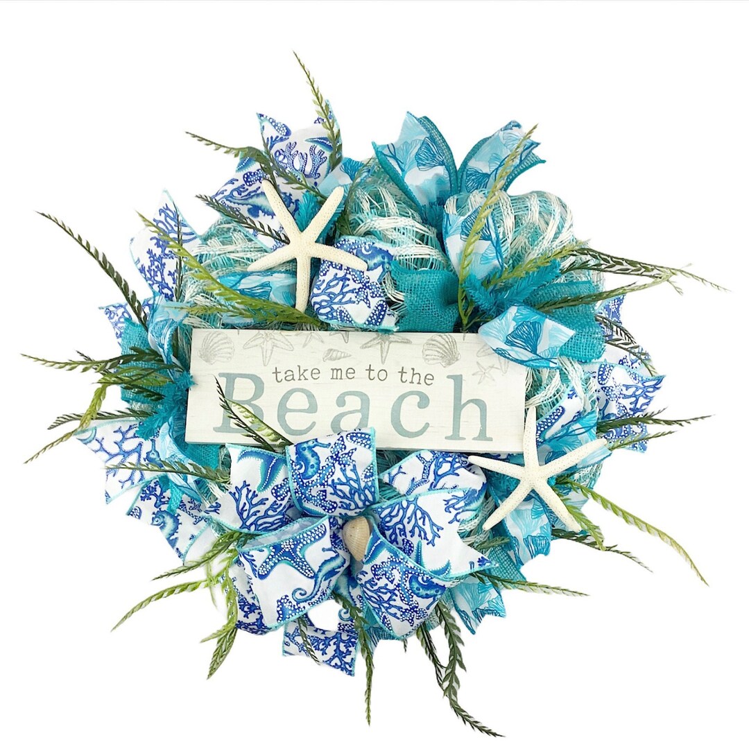 Turquoise Take me to the Beach, Beach, Coastal, Nautical Wreath