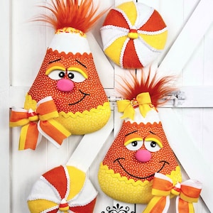 Halloween Candy Corn Wreath Attachments, Candy Corn Faces with Sprinkles, Candy Corn Pinwheel Decorations, Halloween Door Swag Decorations
