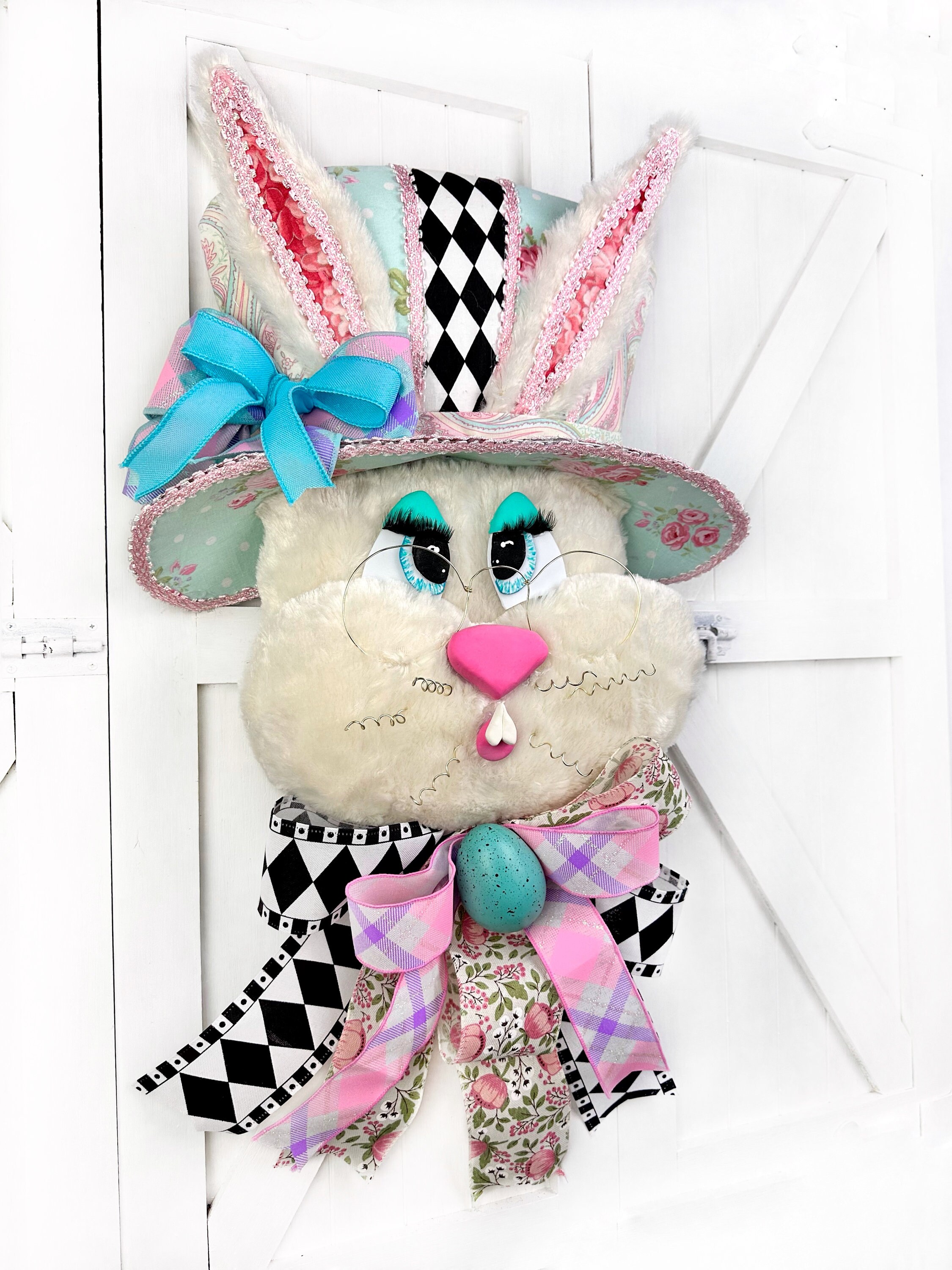 Fabric Top Hat Bunny Wreath: Spring Easter Door Hanger - Etsy