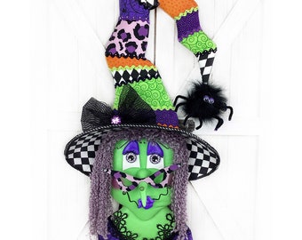 Customize Hair & Skin Color ** Halloween Witch Wreath Attachment for Front Door, Halloween Witch Decoration  Embellishments Door Wall Hanger