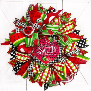 Home Sweet Home Watermelon Wreath for Front Door, Spring Summer Door Hanger,  Watermelon Decorations