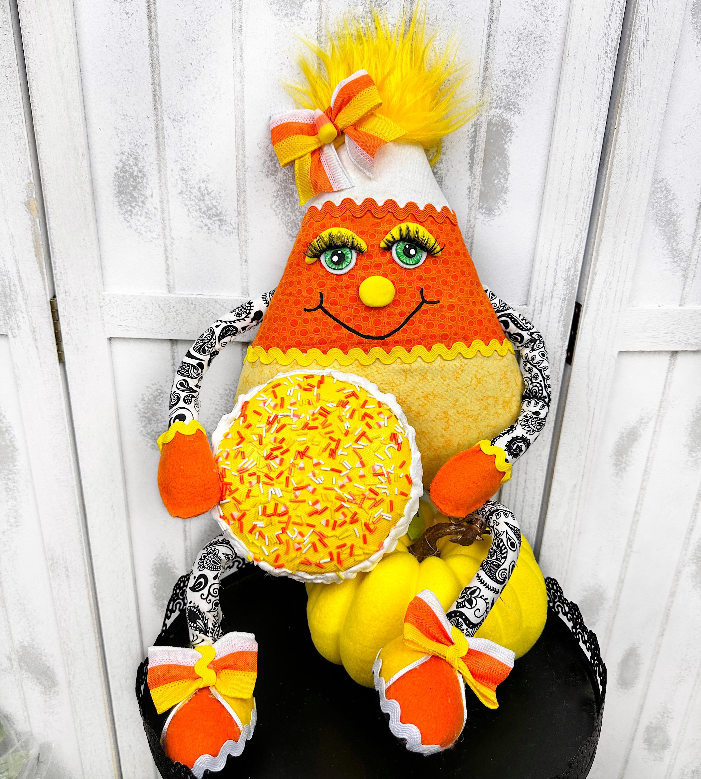 Halloween Posable Candy Corn Wreath Attachment with embellishments & sprinkles,  Candy Corn Halloween Decoration.
