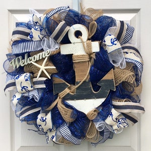 Nautical wreath for front door, beach wreath for front door, coastal wreath for front door, welcome wreath, anchor wreath for front door image 2