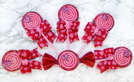 Red & Pink Valentines Foam Candy Piece and Lollipops with Hearts, Valentines Candy Decorations, Embellishments, Wreath Attachments