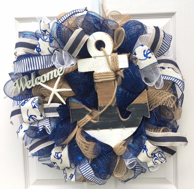 Nautical wreath for front door, beach wreath for front door, coastal wreath for front door, welcome wreath, anchor wreath for front door image 6