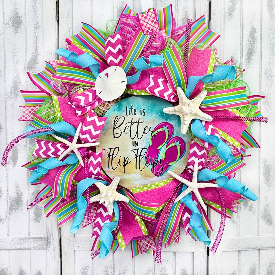Flip Flop Summer Wreath: Coastal Beach Front Door Decor - Etsy