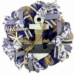 Nautical wreath for front door, beach wreath for front door, coastal wreath for front door, welcome wreath, anchor wreath for front door image 1