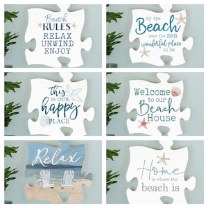 Coastal Wall Decor, Wood Puzzle Beach Decorations by P. Graham Dunn, Wall Art, Wreath Decor, Nautical Decorations