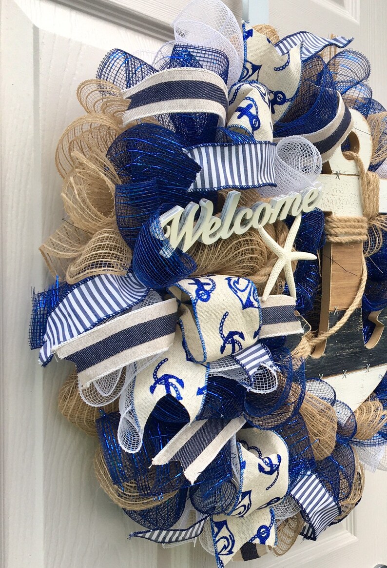 Nautical wreath for front door, beach wreath for front door, coastal wreath for front door, welcome wreath, anchor wreath for front door image 5