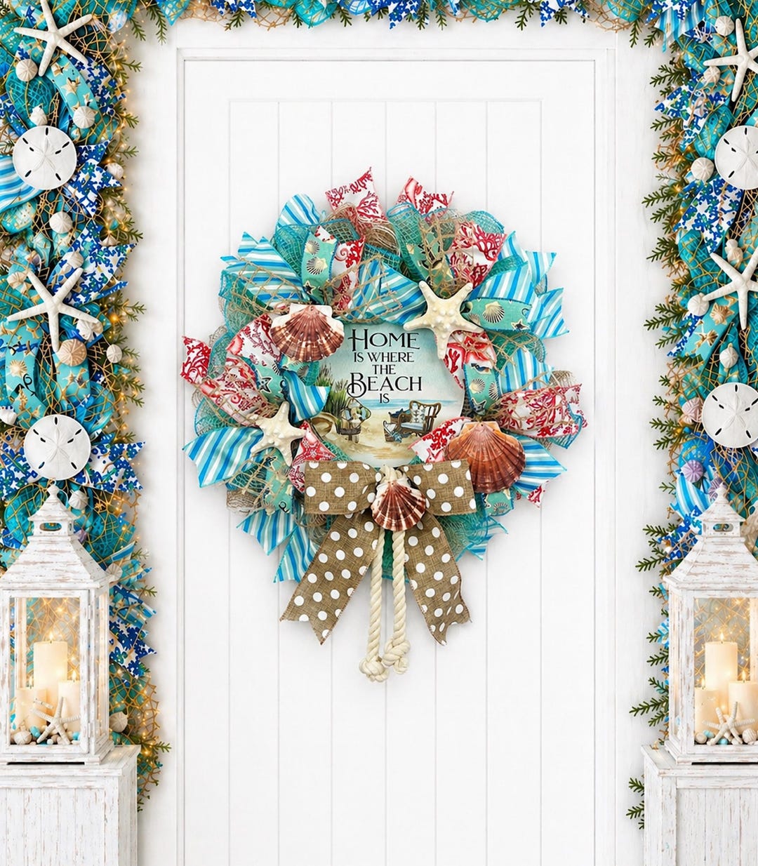 Coastal Beach Wreath, Starfish Shells, Nautical Door Decor - Etsy
