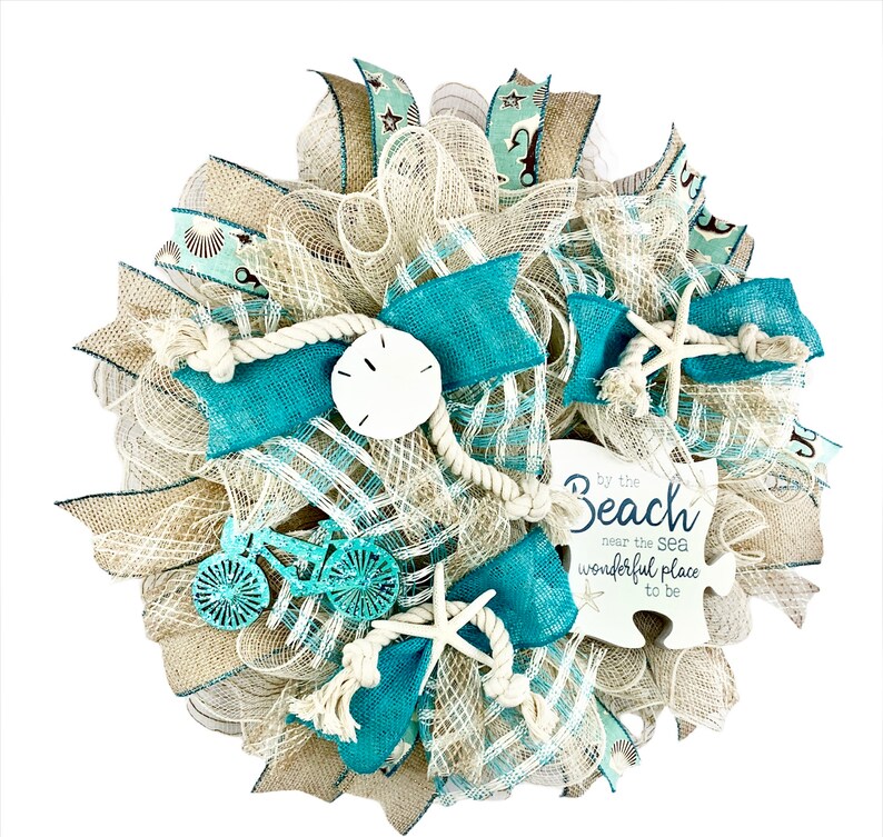 By the Beach Near the Sea Beach Rope for Front Door Decorations Coastal Nautical Wreath with Starfish; Seashells