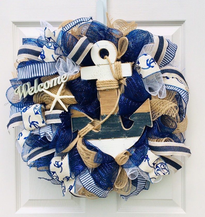 Nautical wreath for front door, beach wreath for front door, coastal wreath for front door, welcome wreath, anchor wreath for front door image 4