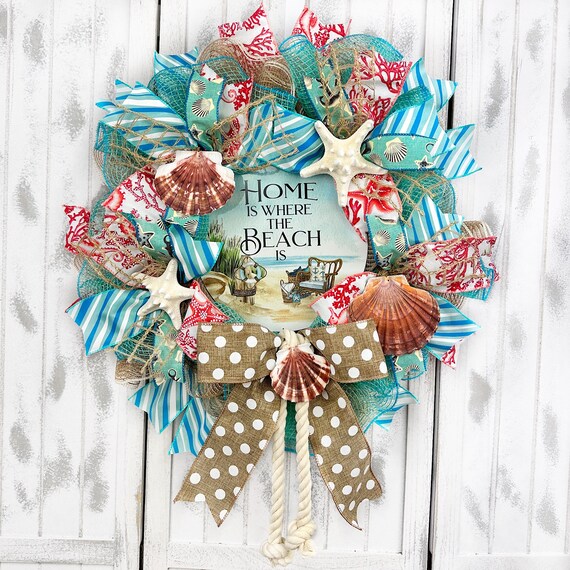Coastal Beach Wreath, Starfish Shells, Nautical Door Decor - Etsy