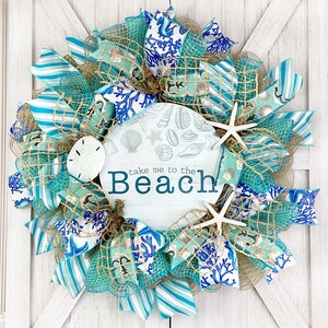 Take me to the Beach Coastal Wreath, Beach Wreath,  Nautical Beach House Decorations with Starfish & Sand Dollar