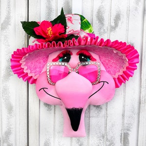 Jewel Flamingo Tropical Beach  Wreath Attachment, Flamingo Embellishments, Front Door Hanger Decoration, Wreath Supplies, Coastal Flamingo