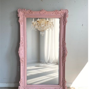 L E A N E R Pink Baroque-Style Shabby Chic Mirror for French Country CottageCore Decor FULL length
