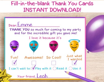 Fill in the blank thank you card, printable file, instant download