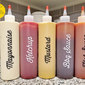 Condiment labels, bottle labels, canister labels, ketchup bottle labels, oil bottle labels, kitchen labels