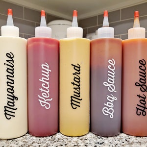 Condiment labels, kitchen labels, squeeze bottle labels, bottle labels, salad dressing labels