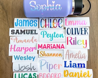 Name stickers for water bottles, custom name stickers, custom name decals, name decals