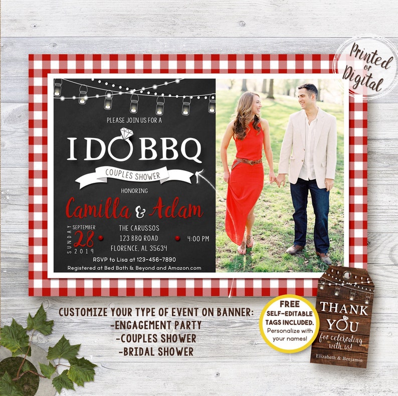 I DO BBQ Invitation / Couples Shower invitation / Engagement party / Digital File / with picture image 1