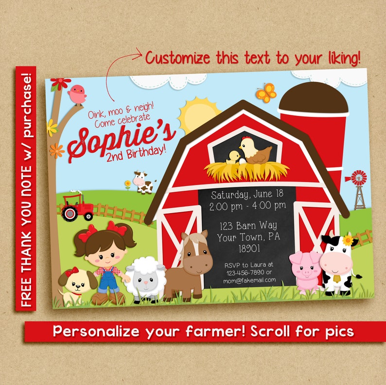 Farm Invitations Farm Party Invitations Farm Birthday Party Etsy