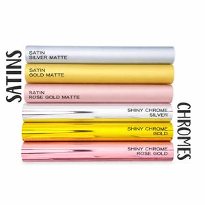 A collection of six different colored satin matte papers, each with a distinct color and label, arranged in a stack.
