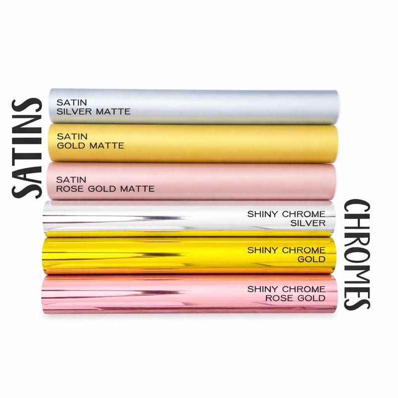 A collection of six different colored satin matte papers, each with a distinct color and label, arranged in a stack.