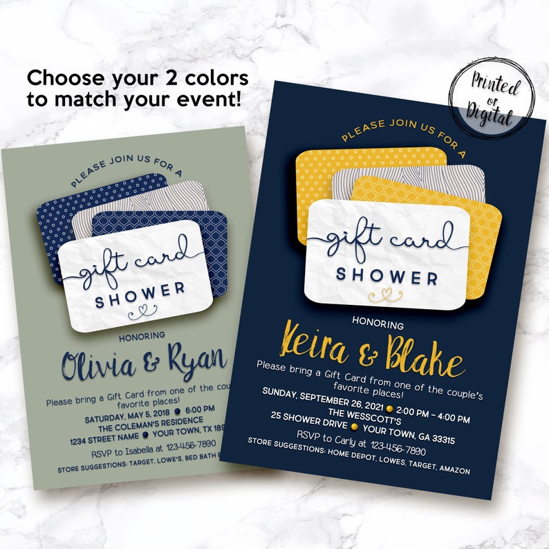 Couples shower invitation, gift card invitation, printable invitation image 1