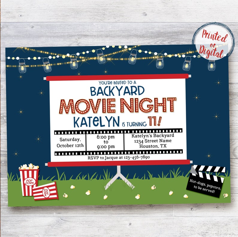 Backyard Movie Night Party Invitation Backyard Movie Night | Etsy