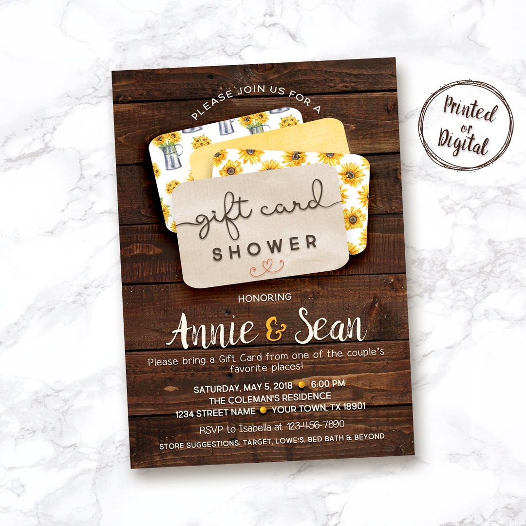 Sunflower Bridal Shower Invitation, Gift Card Shower Invitation
