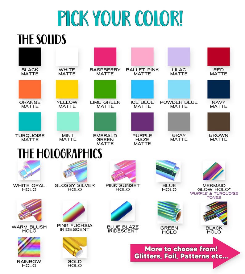 The image is a collection of various colored and glittery materials, including solids, holographic elements, and halo products.