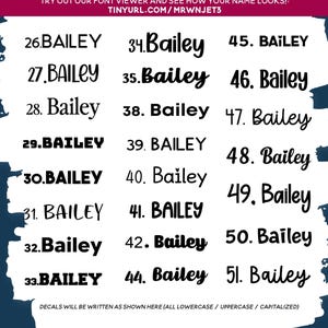 a collection of 26 different names written in various fonts, including "26.BAiley", "27.BAiley", "28.BAiley", "29.BAiley", "30.BAiley", "31.BAiley", "32.BAiley", "33.BAiley", "34.BAiley", "45. BAiley", "46. BAiley", "47. BAiley", "48. BAiley", "49. BAiley", "50. BAiley", "51. BAiley", and "52. BAiley". The names are written in different fonts and sizes, showcasing a variety of styles.