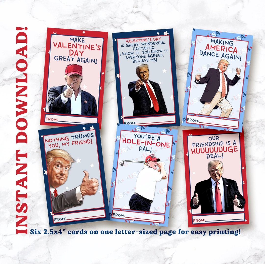 Trump Valentine Card, Trump Valentines Day Cards, Classroom Valentines, Printable Valentine ...